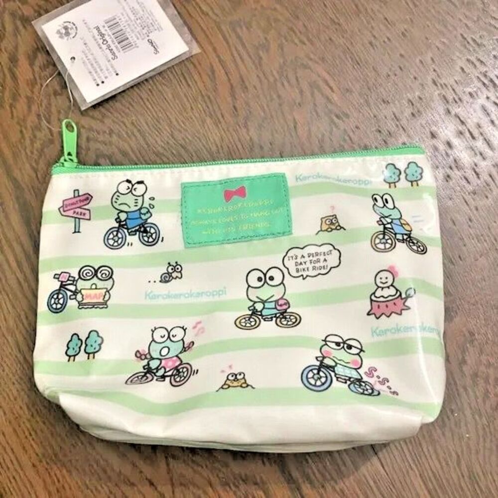 JAPAN Sanrio Kero Keroppi Frog Green Make-Up Bag Purse Case NWT